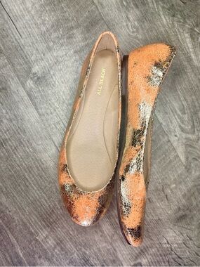 Anthropologie All Black Metallic Orange and Gold Crackle Ballet Flats
